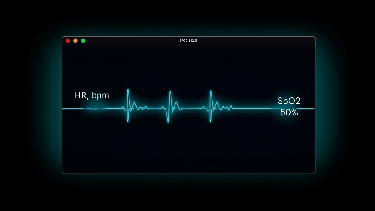 Live HR and SpO2 vitals monitor during a simulation